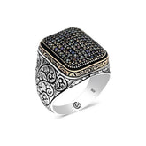 Silver Black Zircon Stone Square Men's Ring